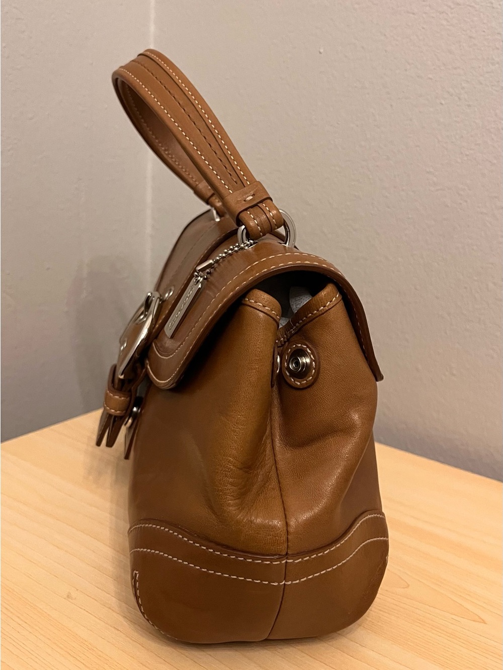 Vintage Coach Leather Soho Rare Tan Top Handle Hand Bag Purse - Picture 7 of 14